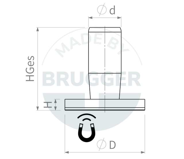 technical drawing Rubberised magnet system with round handle | © Brugger GmbH