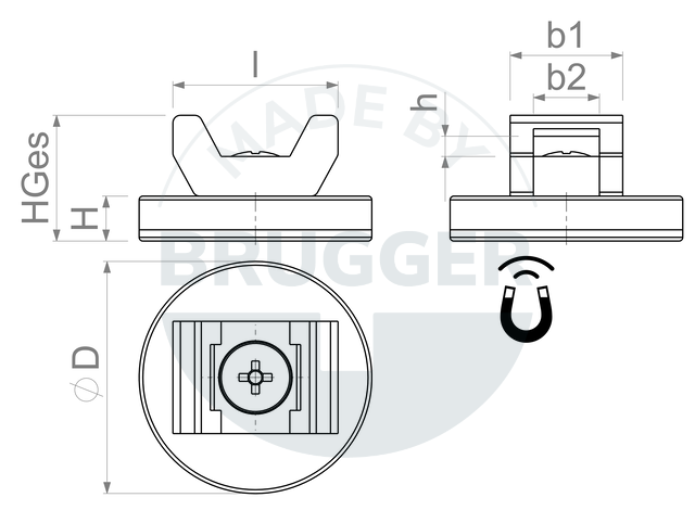 technical drawing Rubberised magnet system for round cable mounting | © Brugger GmbH