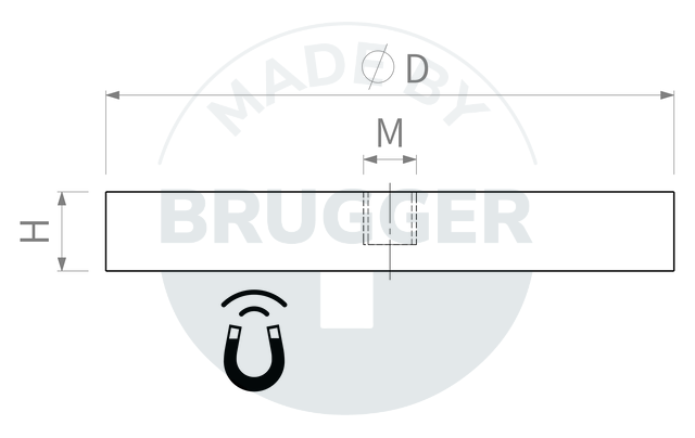 technical drawing  Rubberised magnet system with round internal thread | © Brugger GmbH