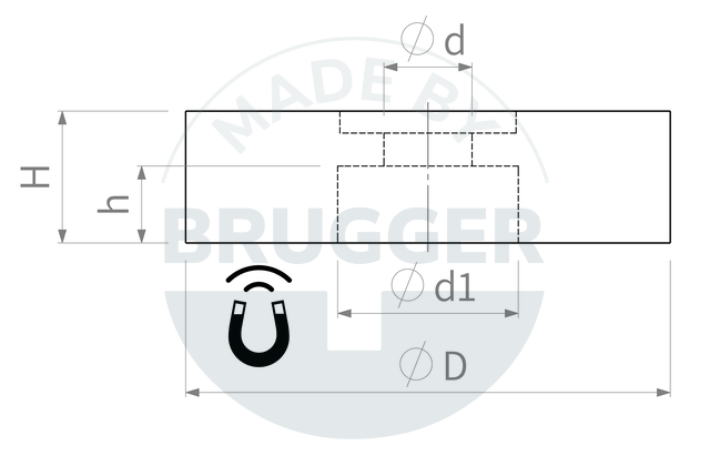 technical drawing Rubberised magnet system with round cylinder bore | © Brugger GmbH