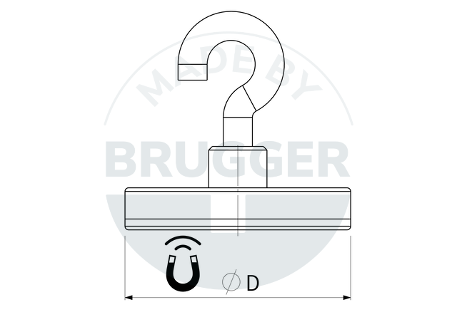 technische Zeichnung gummiertes Magnetsystem mit Haken rund | © Brugger GmbH