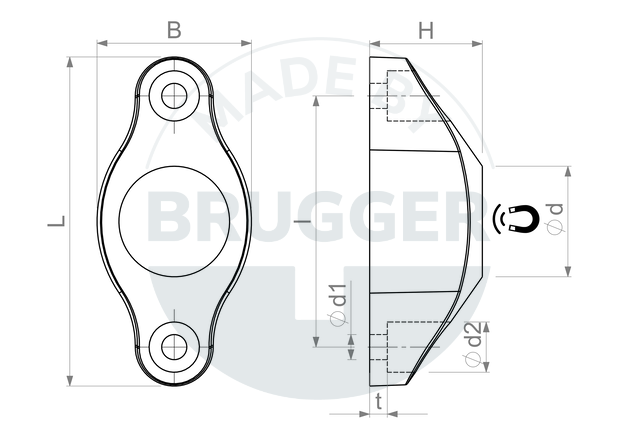 technical drawing Door stop with rubber buffer | © Brugger GmbH