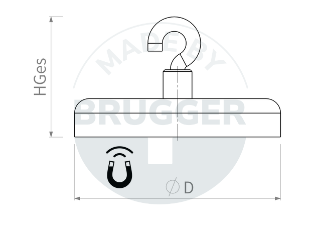 technical drawing Hook magnets made of hard ferrite round white lacquered | © Brugger GmbH