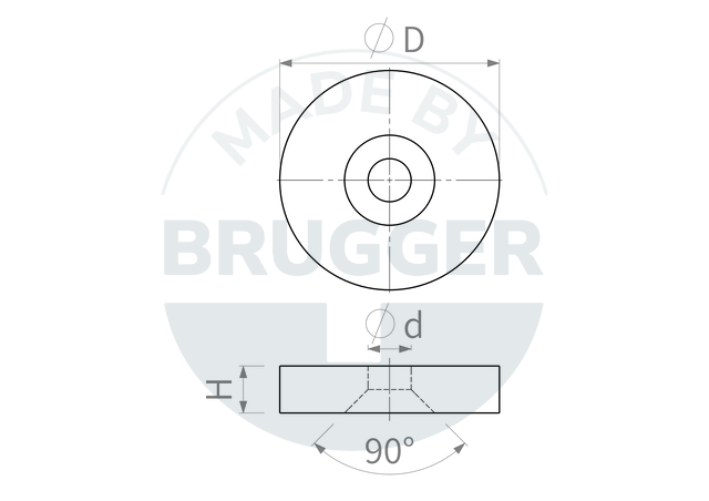 technische Zeichnung Ringmagnet mit Senkung | © Brugger GmbH