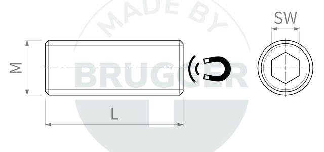 technical drawing Pot magnets made of NdFeB with external thread and hexagon socket | © Brugger GmbH