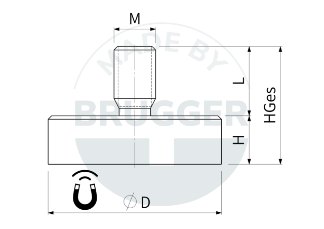 technical drawing Pot magnets made of NdFeB with external thread galvanised  | © Brugger GmbH