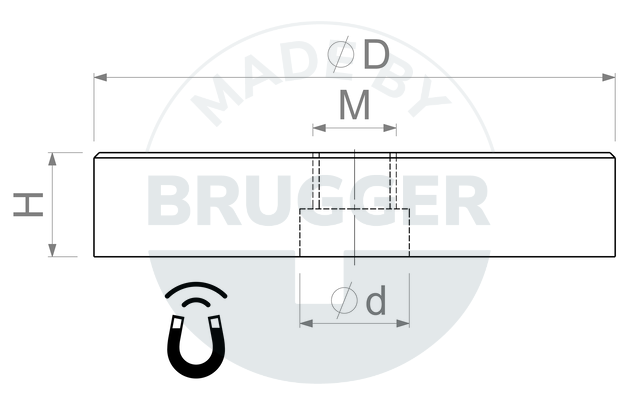technical drawing Pot magnets made of NdFeB with internal thread galvanised  | © Brugger GmbH