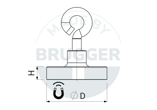 technische Zeichnung Topfmagnete aus NdFeB mit Oese | © Brugger GmbH