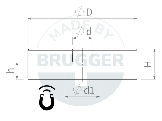 technical drawing Pot magnets made of samarium-cobalt with cylinder bore | © Brugger GmbH